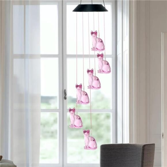 Cat Solar Wind Chimes for Outside Colors Changing Waterproof Decorative Lights - Picture 2 of 7